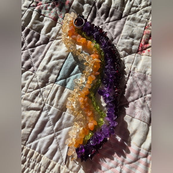Vintage Multi Strand Beaded Bracelet Amethyst, Carnelian Citrine Peridot,Garnet - Picture 3 of 4